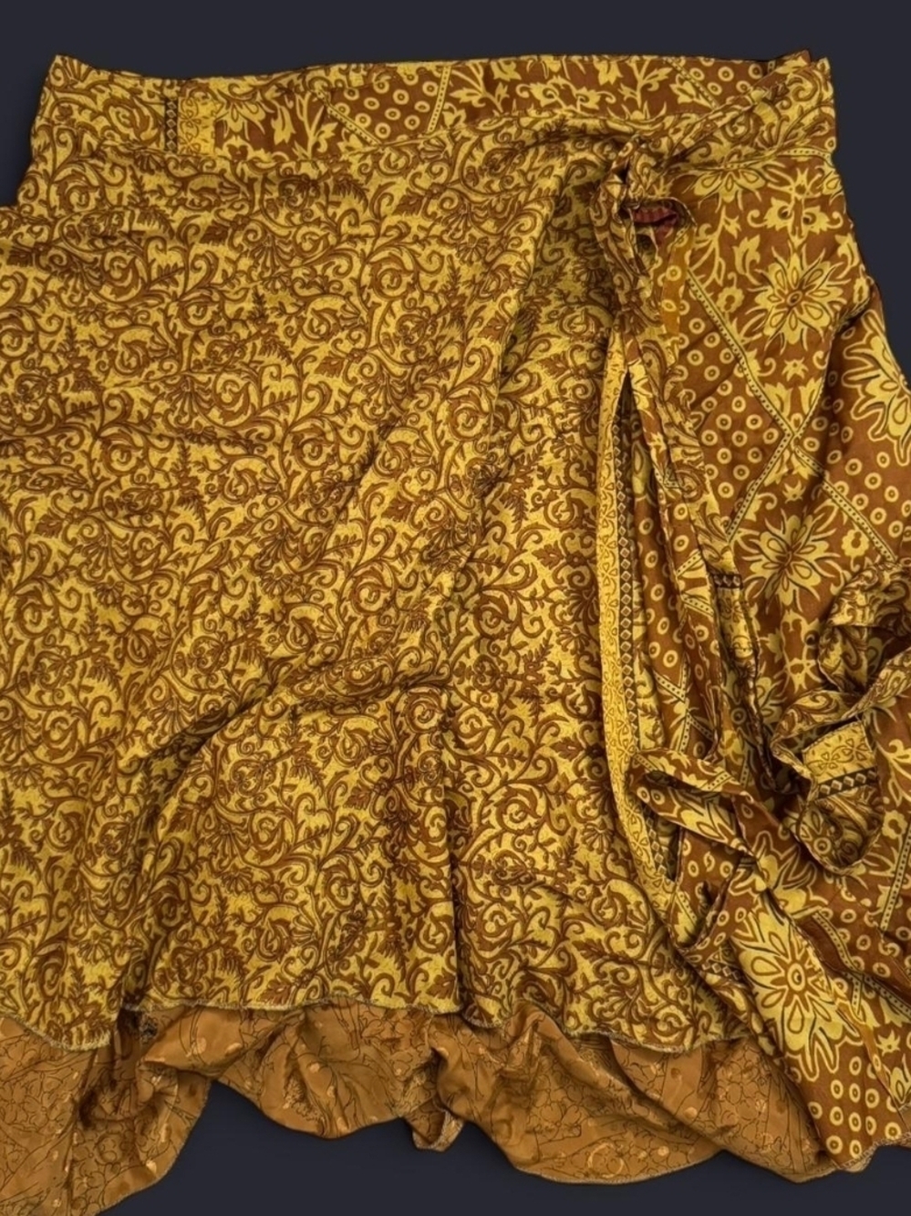 EARTHBOUND Mustard Yellow and Brown Printed Wrap Skirt